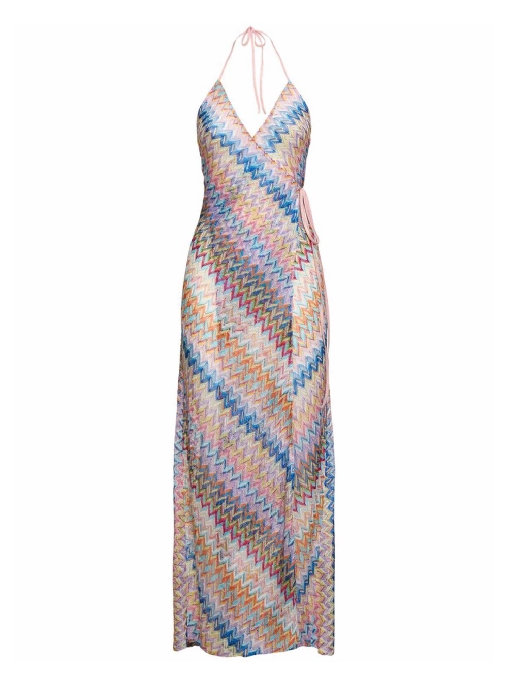 MISSONI Lurex Halter Neck Wrap Long Dress